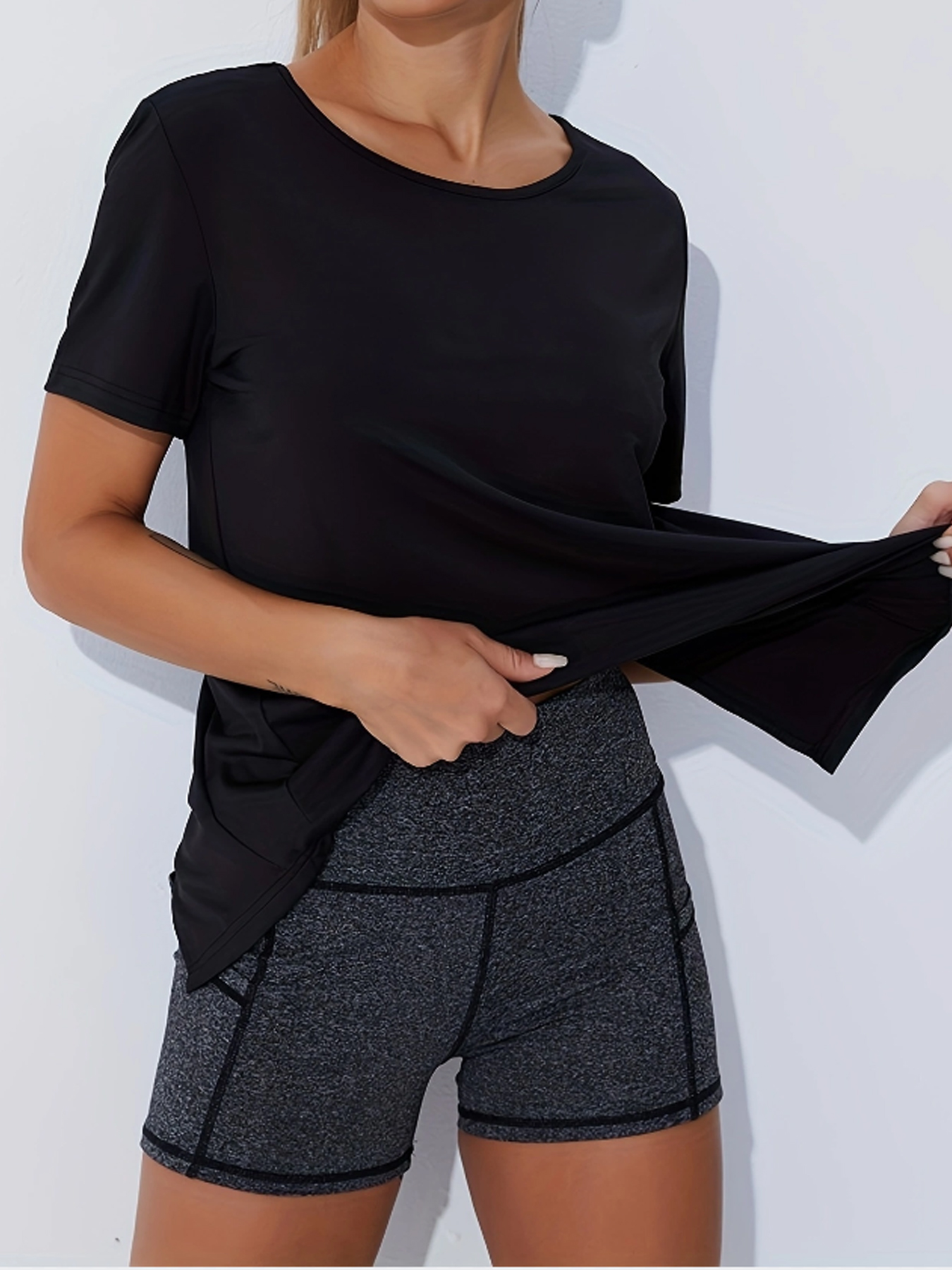 2 Pack Women Quick Dry Tees Seamless Honeycomb Ventilation Yoga Running Gym Black - Shop at LoveMi