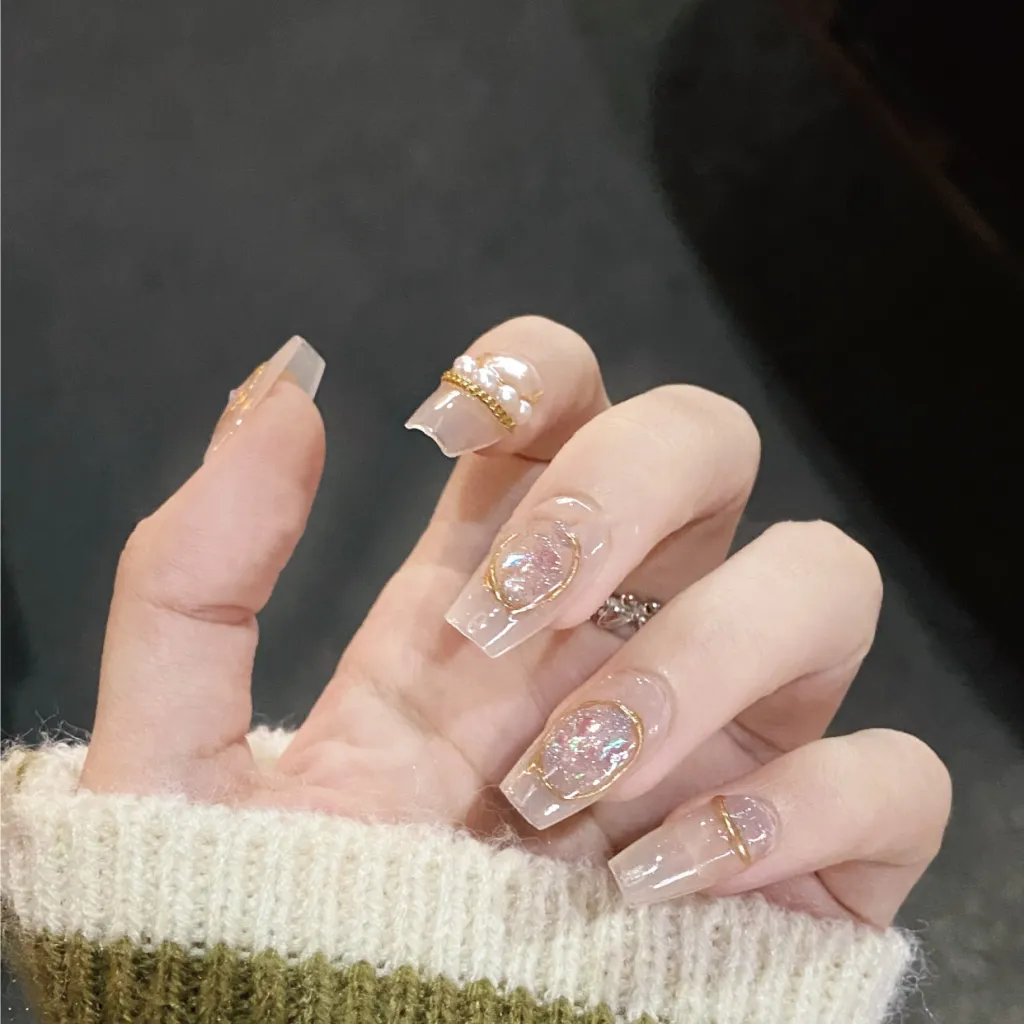 Oil Paint Moonlight Gentle Short Round Nail Warm Yellow - Short T