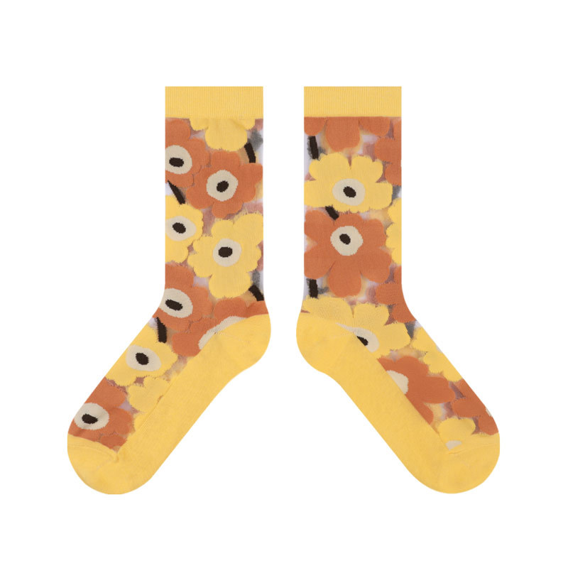 Transparent Silk Stockings, Breathable Big Flower Socks, Women's Tube Socks, Korean Version