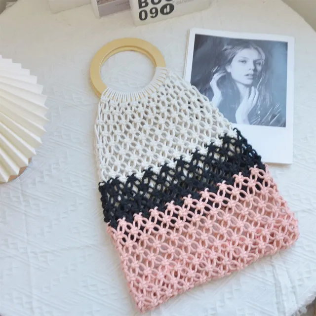 New Coarse Cotton Rope Woven Bag Handbags Women Fashion Casual Vacation Beach Tote Bag Simple Straw Shoulder Bags Summer Personality Sense Of Luxur... Pink - Shop at LoveMi