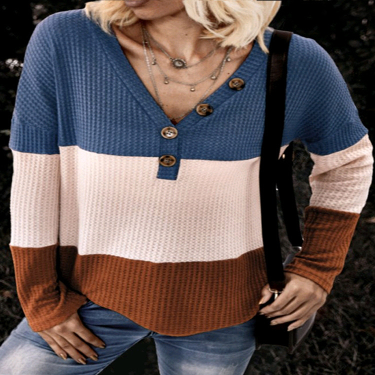 Autumn And Winter V-neck Korean Style Stitching Loose Urban Casual Long Sleeves