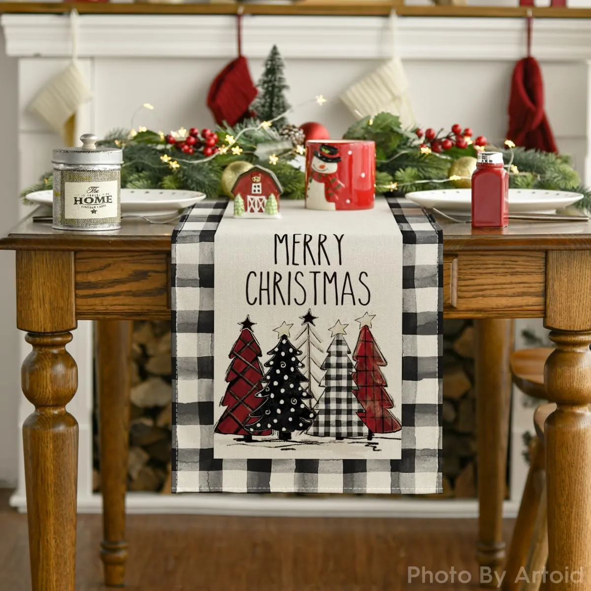 Christmas Trees Merry Xmas Table Runner, Seasonal Winter Holiday Kitchen Dining Table Decoration For Indoor Outdoor Home Party Decor 13 X 72 Inch – image 2