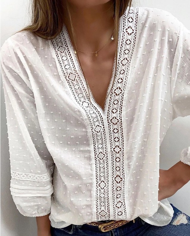 Ladies' Embroidered Lace Short-sleeved Top