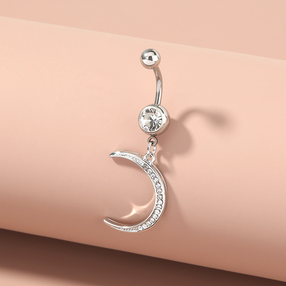 Moon With Diamonds Belly Button Ring
