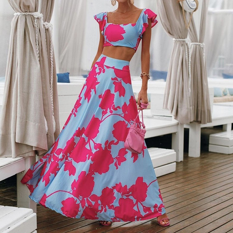 Women's Fashion Digital Printing Off-shoulder Long Dress