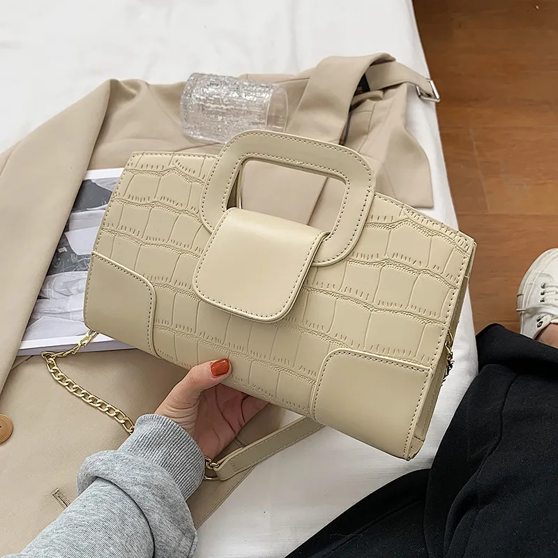 Vintage Handbag, Chain Shoulder Messenger Bag - Beige