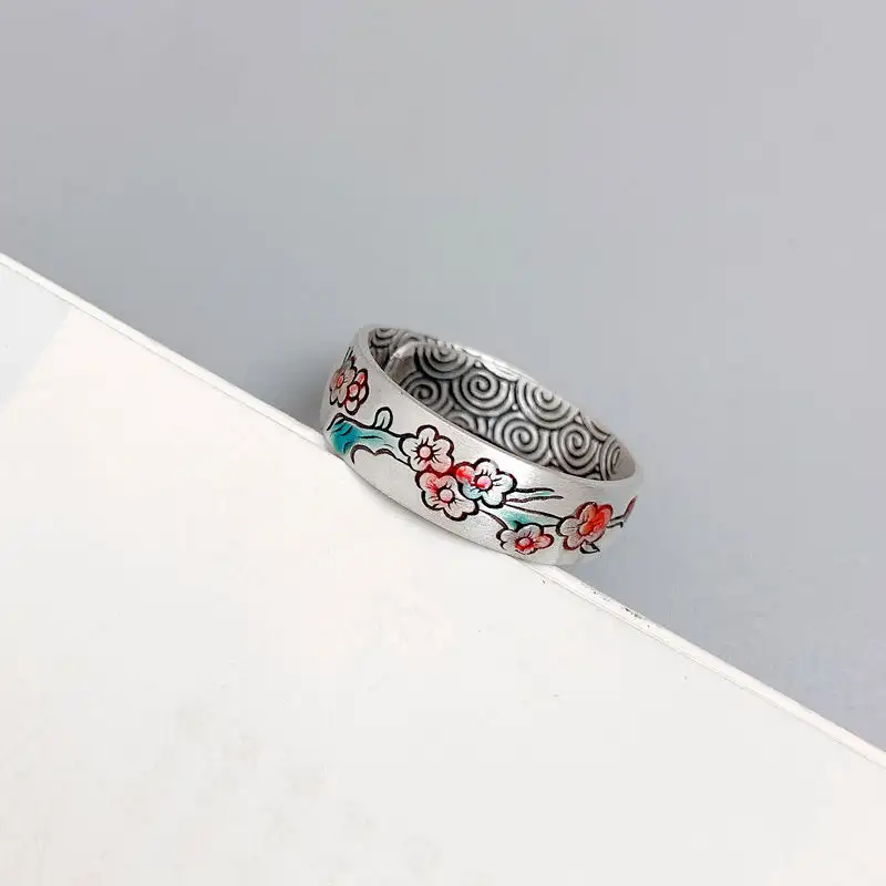 Men's And Women's Vintage Silver Plum Blossom Ring