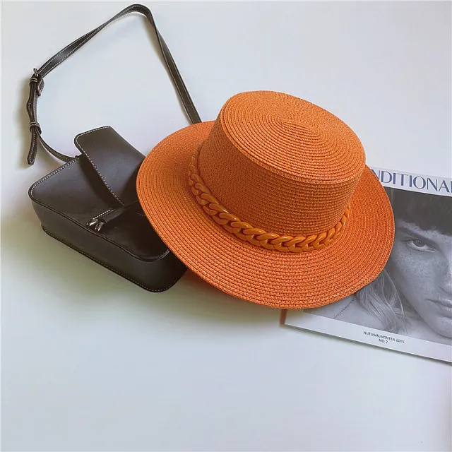 Straw Japanese Beach Sun Hat With Flat Top Orange - Shop at LoveMi