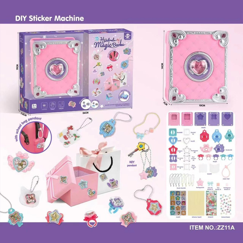 Girls Jewelry Making Kit DIY Arts And Crafts Gifts Necklace Pendant and Bracelet Crafting Set Versatile Magic Sticker Machine Magic Book Children's DIY Making Christmas Gift Jewelry Gift Set For Kids G