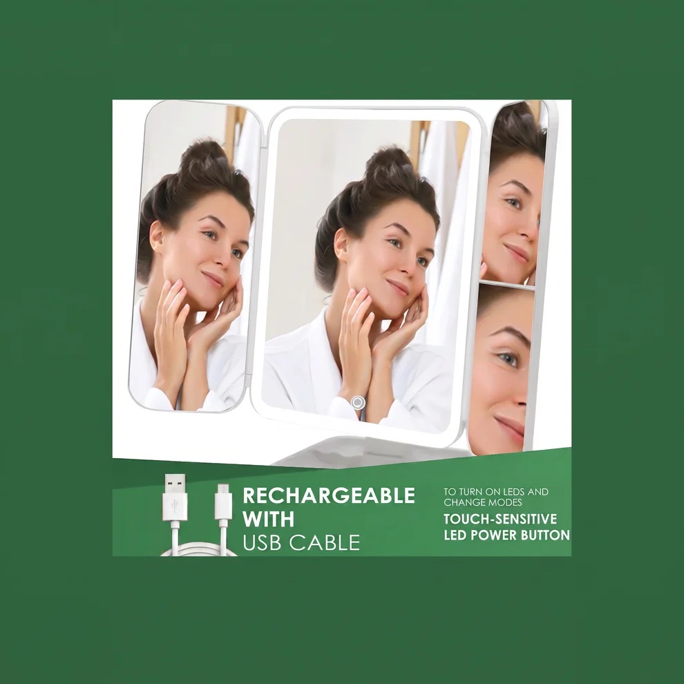 Rechargeable LED Makeup Mirror With 3 Light Modes, 2X-3X Magnification — image 7