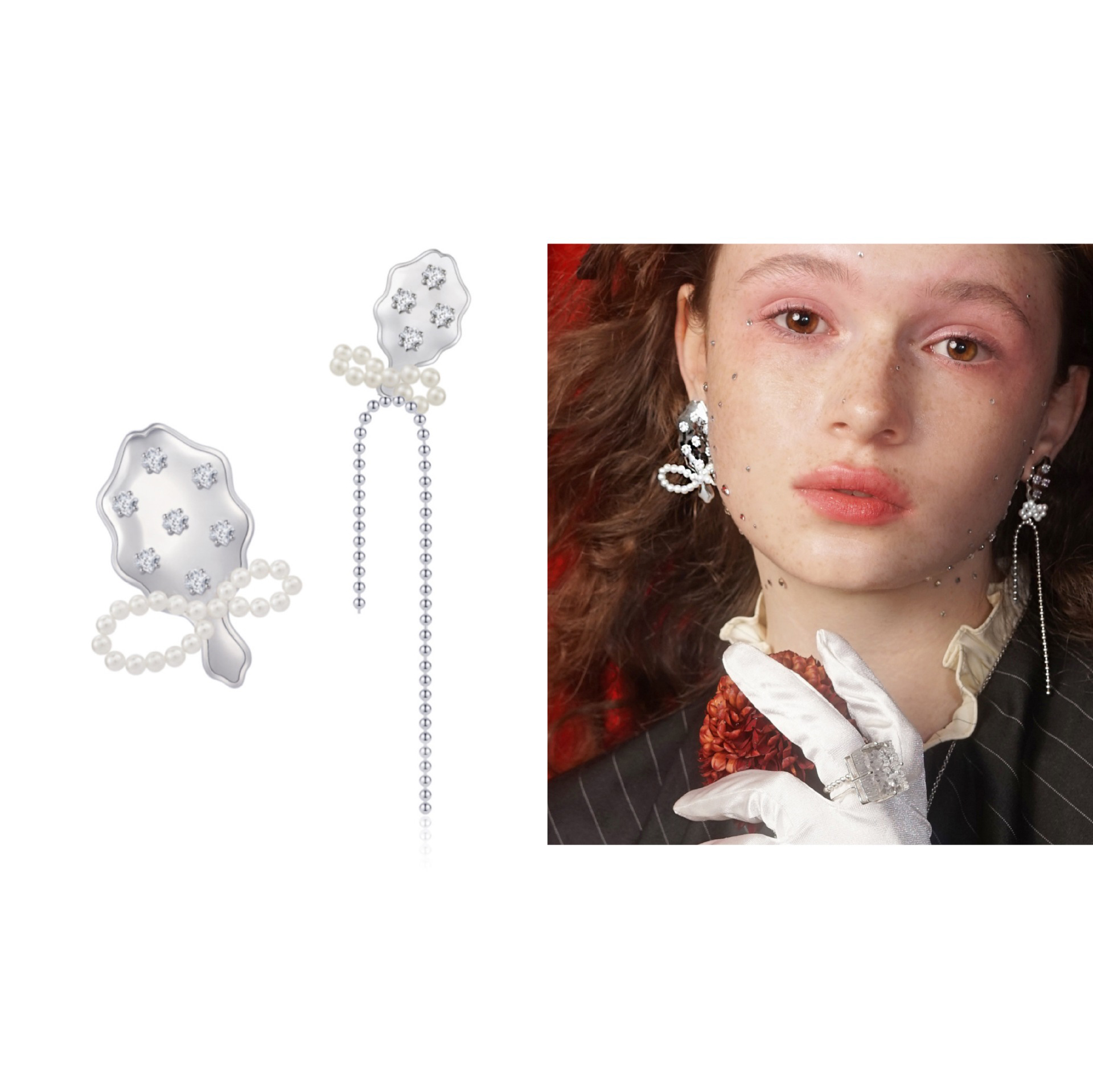 Creative 925 Silver Needle Diamond Pearl Flower Earrings