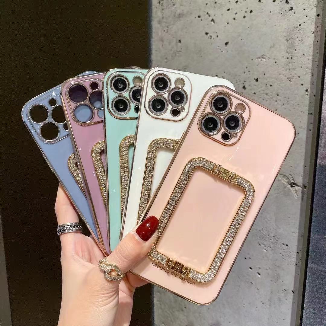 All-inclusive Female Cartoon Stand Straight Edge Electroplating Mobile Phone Case
