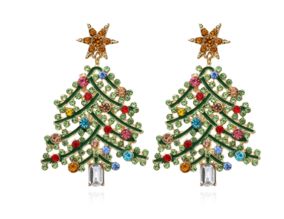 Hollow Out Christmas Tree Earrings With Diamonds