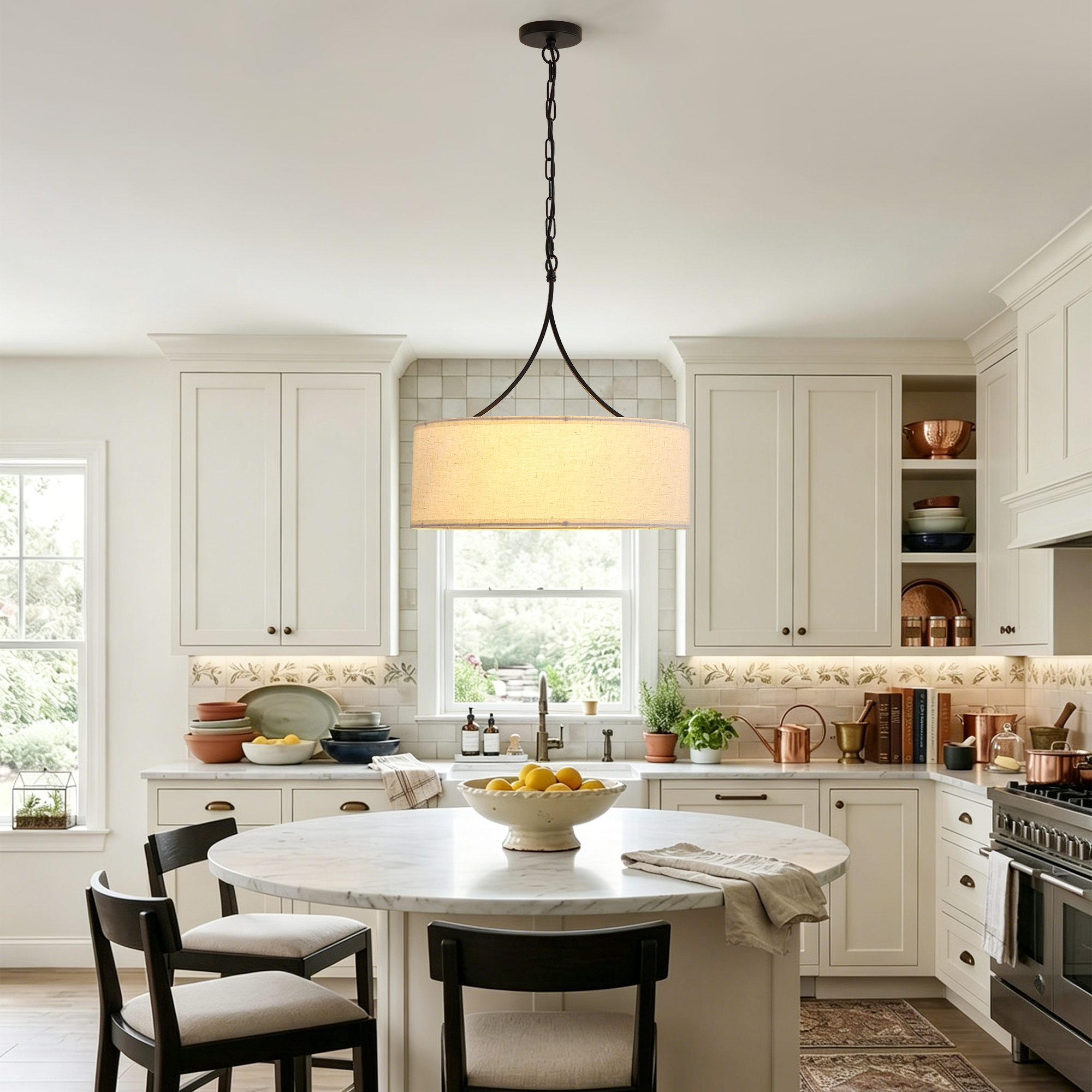 Modern 3-Light Fabric Pendant Light, Black Adjustable Drum Chandelier, Matte Black Fabric Shade Ceiling Light Fixture For Dining Room Living Room Bedroom — foto 3