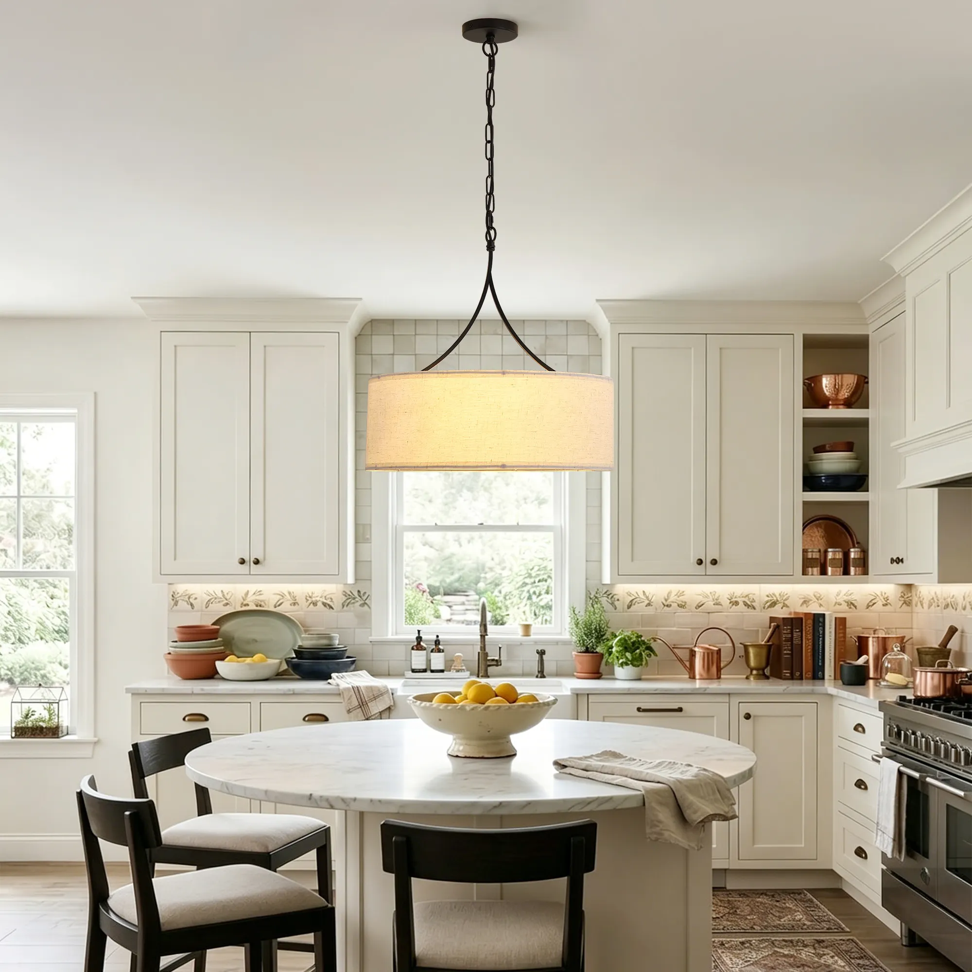 Modern 3-Light Fabric Pendant Light, Black Adjustable