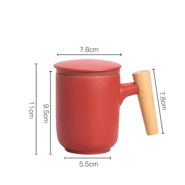 Ceramic Frosted Household Office Mug With Wooden Handle Red - Shop at LoveMi