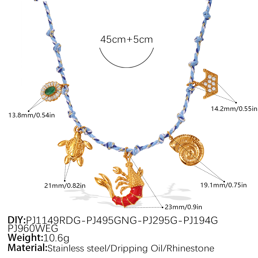 Blue Rope Braided Ocean themed Pendant Set, Featuring Starfish, Dolphins, And Sea Turtles,... thumbnail 8