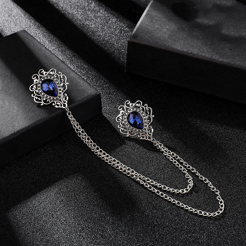 Fashion Shirt Collar Chain Raindrop Fashion Ancient Silver Sapphire - Shop at LoveMi
