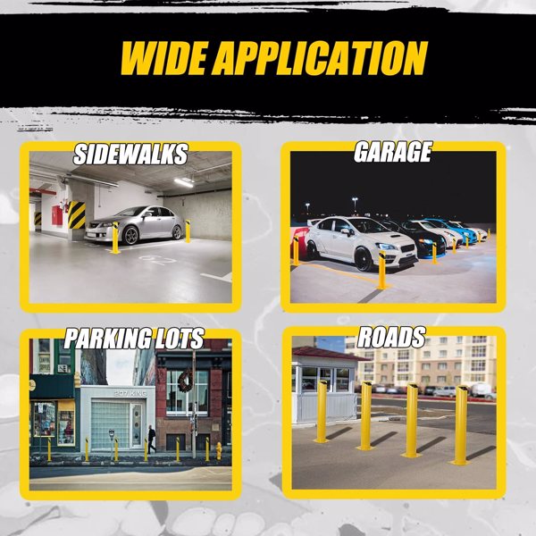 Safety Bollards, Steel Bollard Post, Yellow Powder Coated Safety Parking Barrier Post For High Traffic Areas — foto 2