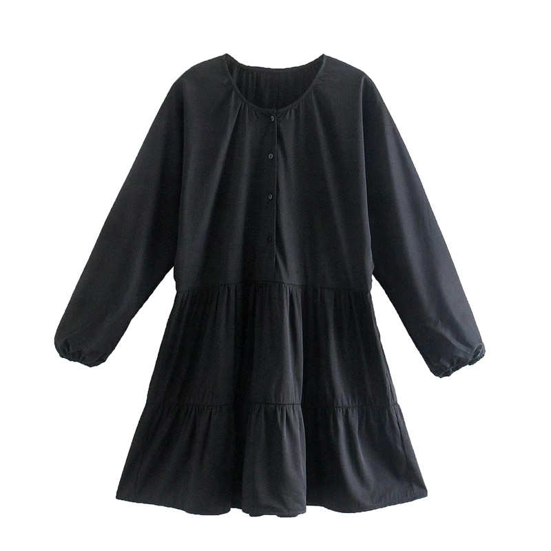 Crew Neck Long Sleeve Layered Panel Short Dress