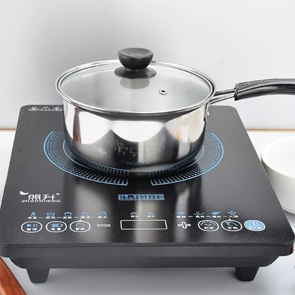 Set Of 3 Induction Non Stick Stainless Steel Cookware Kitchen Glass Lids Pot Pan 4