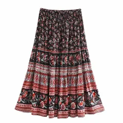 Women's Elastic Waist Positioning Rayon Skirt - Photo Color - View 1
