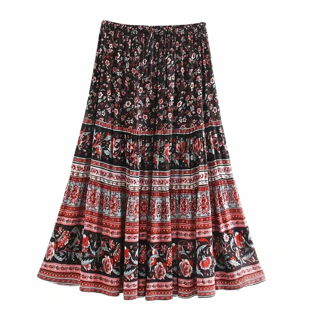 Women's Elastic Waist Positioning Rayon Skirt Photo Color - Shop at LoveMi