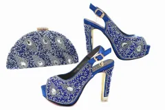 Fashion Party High Heels Peep Toes Shoes Matching BAG - Blue - View 1