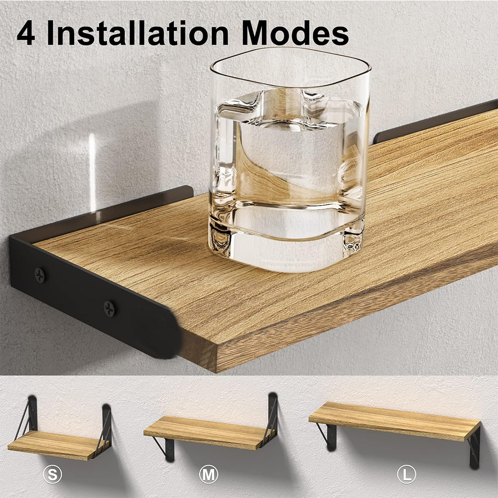 3x Wooden Floating Shelves Wall Mounted Display Storage Hold Rustic — image 6