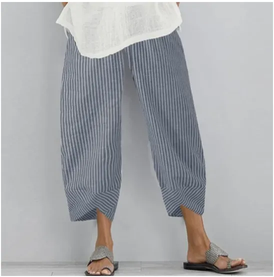 Printed elastic waist pocket pants - Blue
