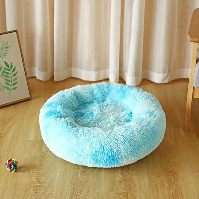 Dog Beds For Small Dogs Round Plush Cat Litter Kennel Pet Nest Mat Puppy Beds Tiedye Sky Blue - Shop at LoveMi