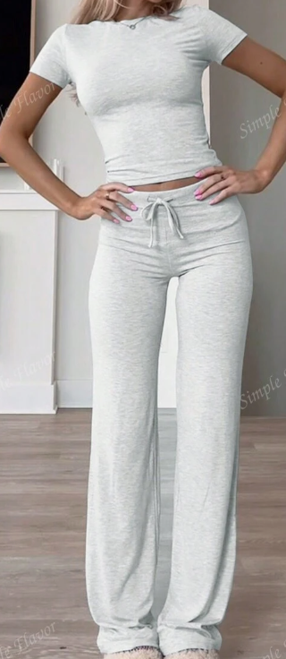 Women's Solid Color Short Sleeve T Shirt And Pants Set, Summer White - Shop at LoveMi