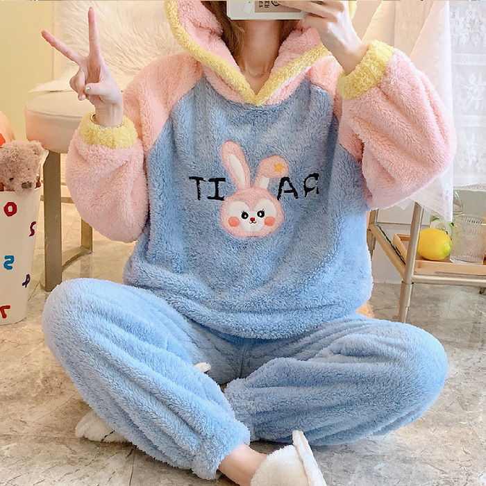 Title 7, Womens Thickened Flannel Pajamas Hooded Lounge...