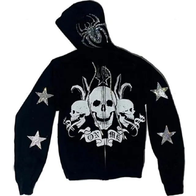 Spider Rhinestone Print Tide With The Same Cardigan Jacket W648 2Xl - Shop at LoveMi