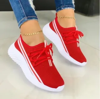 Stripe Sneakers For Women Sports Shoes - Red