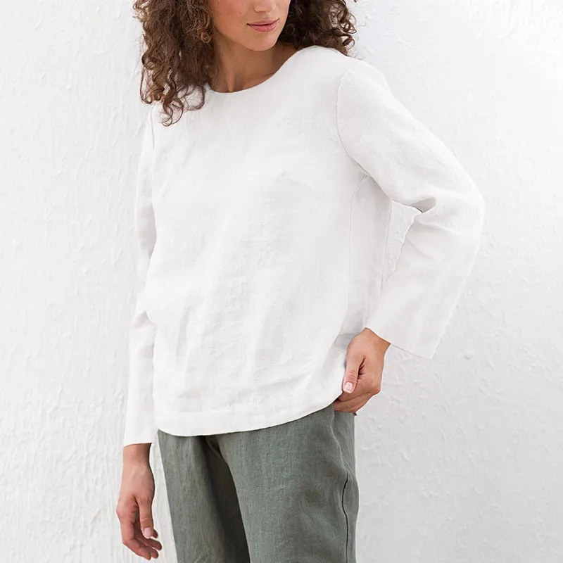 Linen And Cotton Niche Casual Bottoming Shirt - White