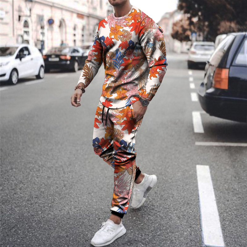 Printed Round Neck Fashion Long-sleeved Casual Suit