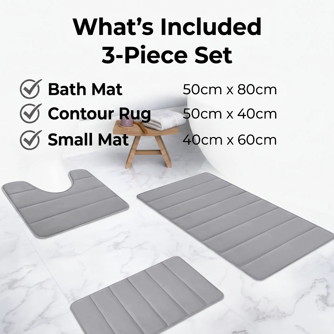 MEMORY FOAM BATH MAT PEDESTAL SET NON SLIP TOILET BATHROOM CONTOUR RUGS 3 PIECE — image 12