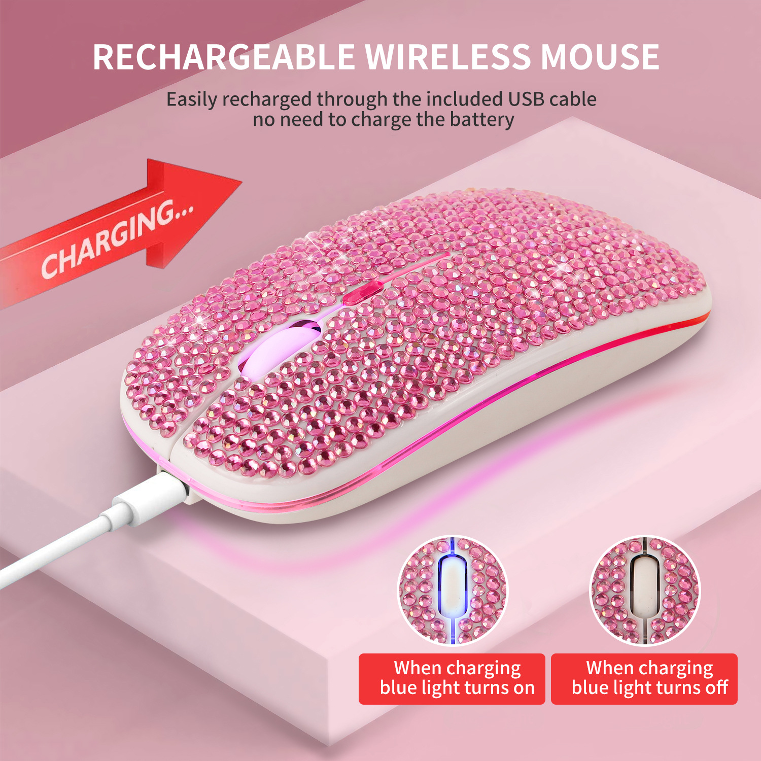 Office Rechargeable Mute Crystal Rhinestone Mouse - Image 1