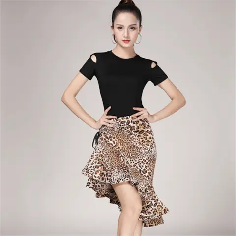 Latin Dance Clothes Practice Leopard Print Skirt