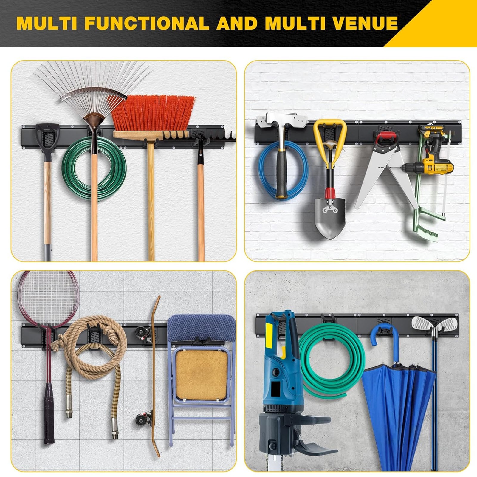 3x Garage Garden Tool Holder Storage Rack Shed Wall Mounted Organiser Long Hooks — image 4