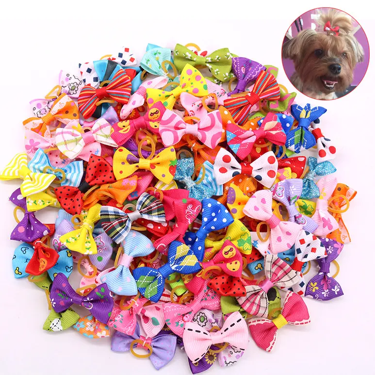 Pet Head Flower Bow Leather Band Ornament