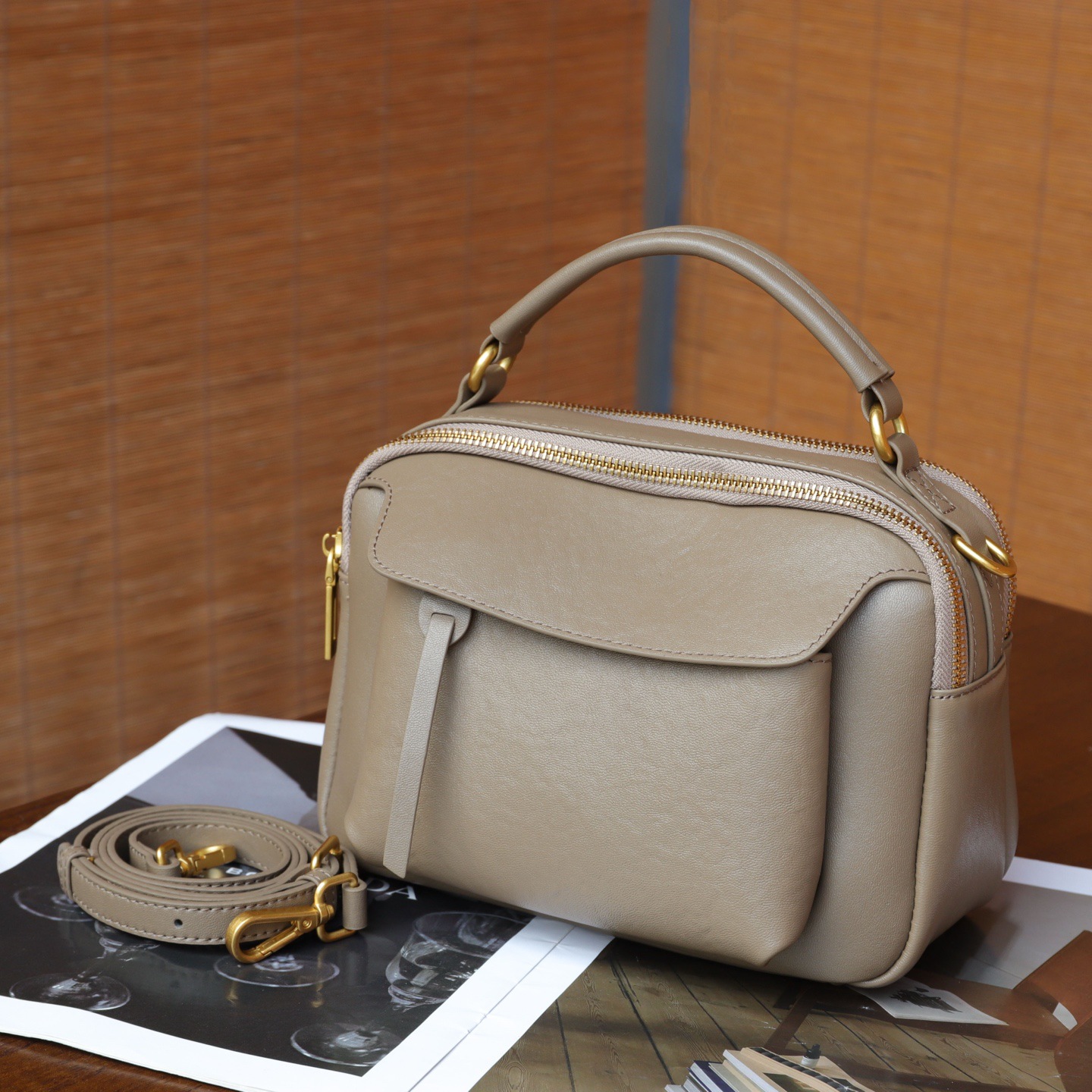Simple Top-Grain Leather Women's Bag, Commuter Versatile Small Square Bag, Large Capacity Shoulder Bag, High-End Light Luxury Handbag