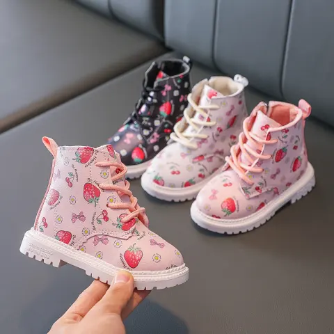Girls Martin Boots Cute Strawberry Short