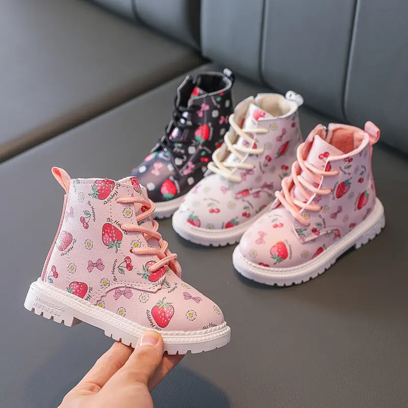 Girls Martin Boots Cute Strawberry Short