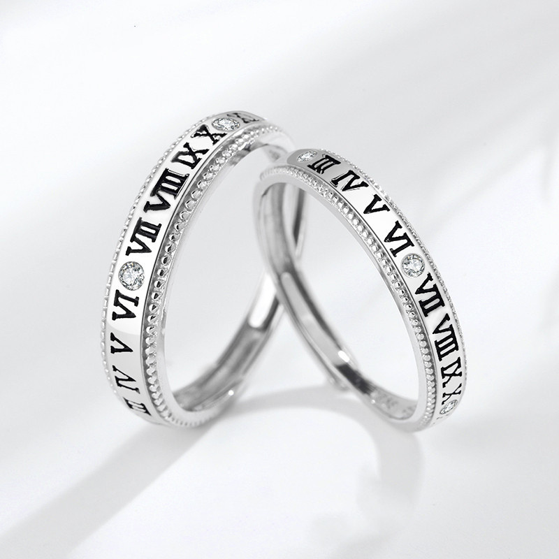 Title 2, Sterling Silver Roman Numerals Couple Ring Simp...