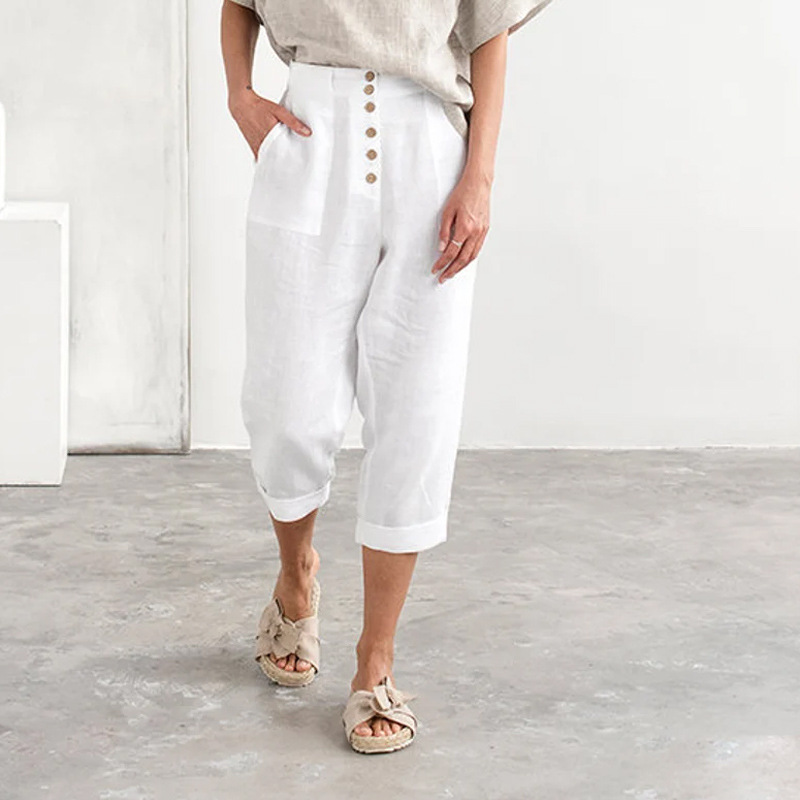 Title 3, Casual Breasted Cotton Linen Loose Casual Pants