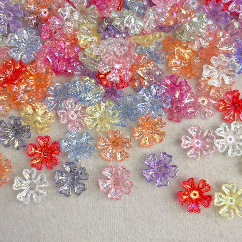 5-Petal Acrylic Flower Beads, Love Heart Center