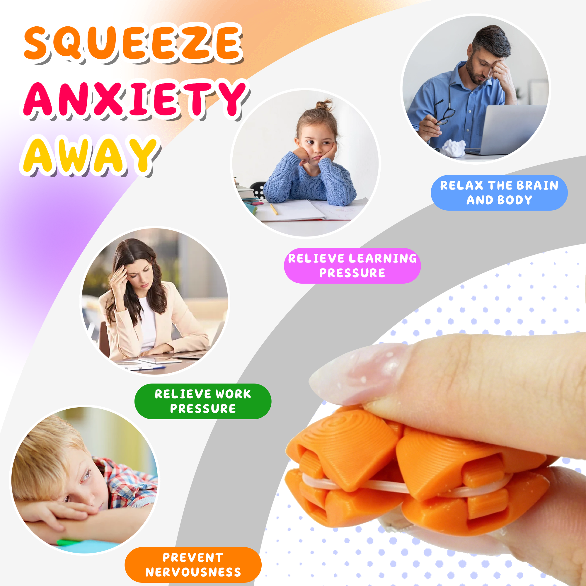 Minge portabilă anti-stres „Fidget” cu husă, breloc senzorial de strâns, mini-jucărie anti-anxietate imprimată 3D, disponibilă în 4 culori