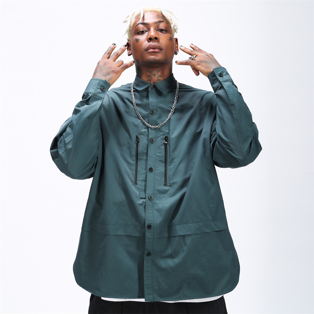 Zipper Pocket Design Long Sleeve Shirt Thin Jacket Men